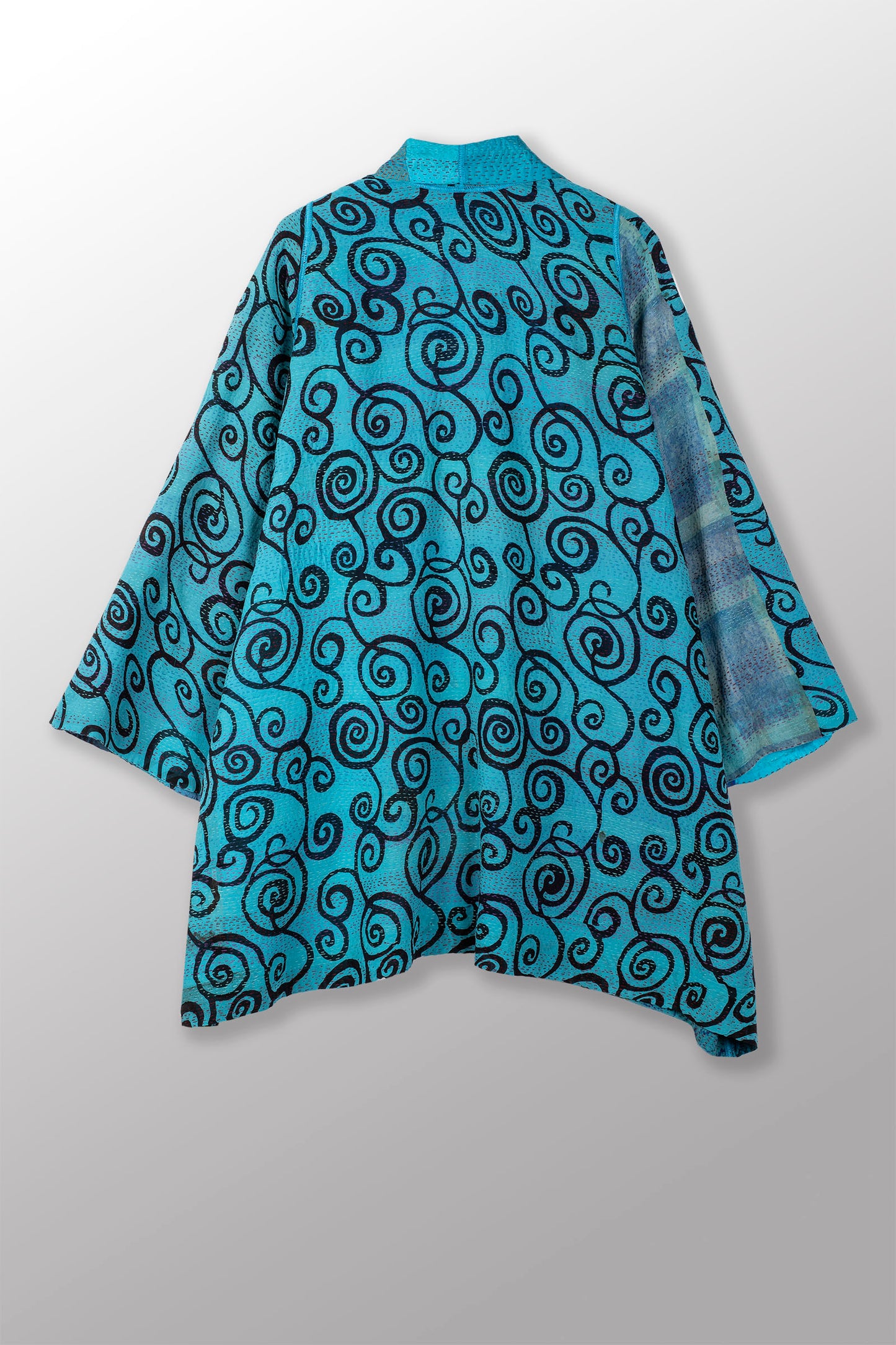 GEORGETTE VINTAGE SILK PATCH KANTHA A-LINE JKT - gs2003-tuq -