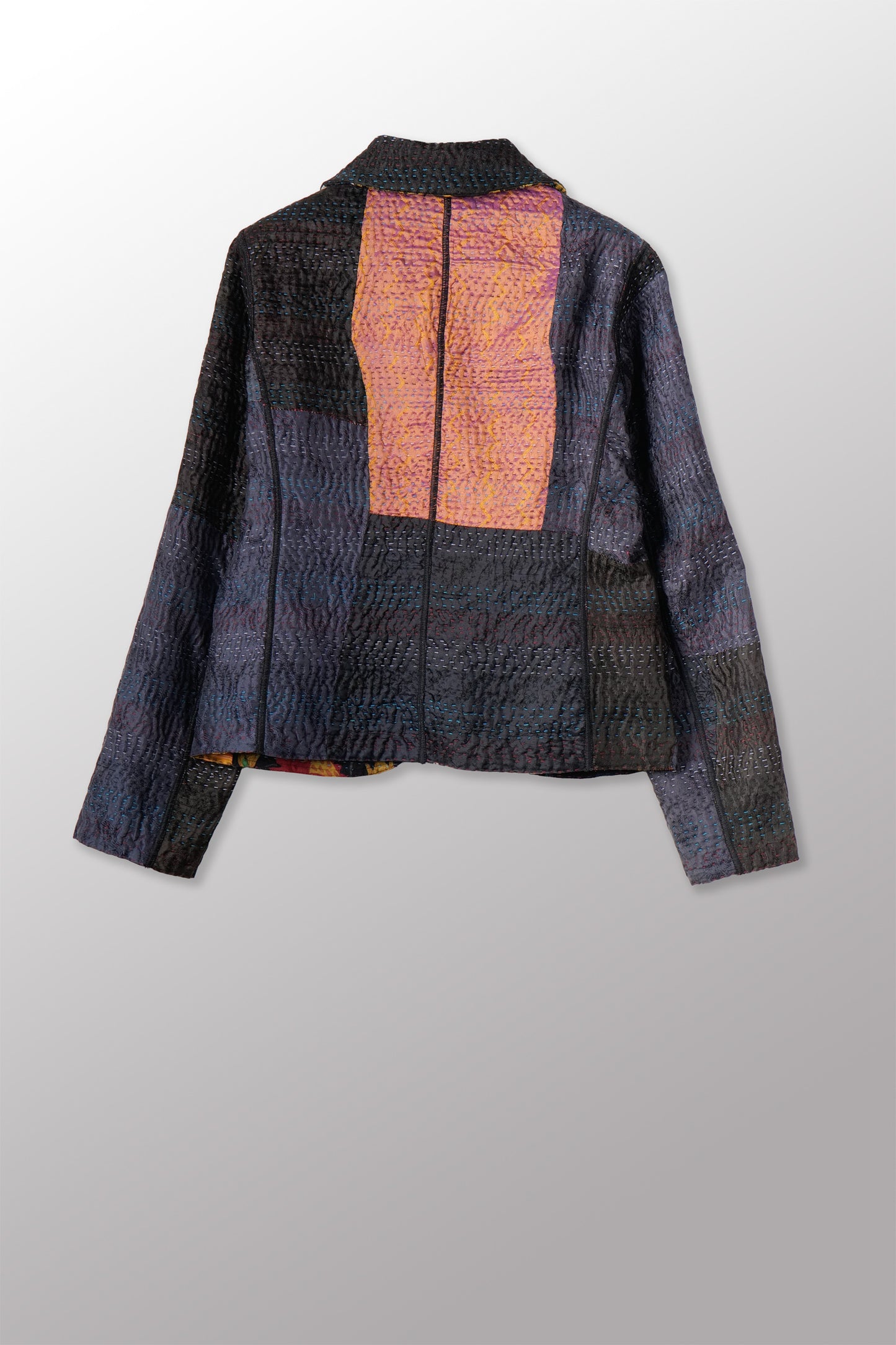 JACQUARD SILK KANTHA CROPPED BASIC JACKET - js4096-blk -