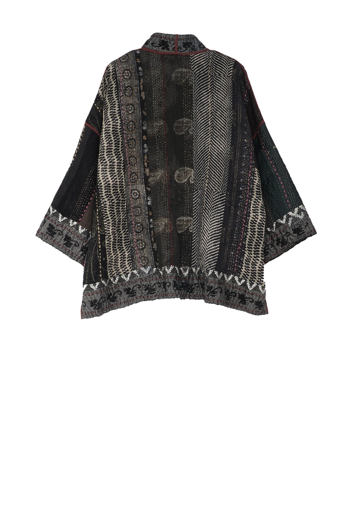 STRIPE RALLIS KANTHA MINI KIMONO JKT - pr4055-blk -
