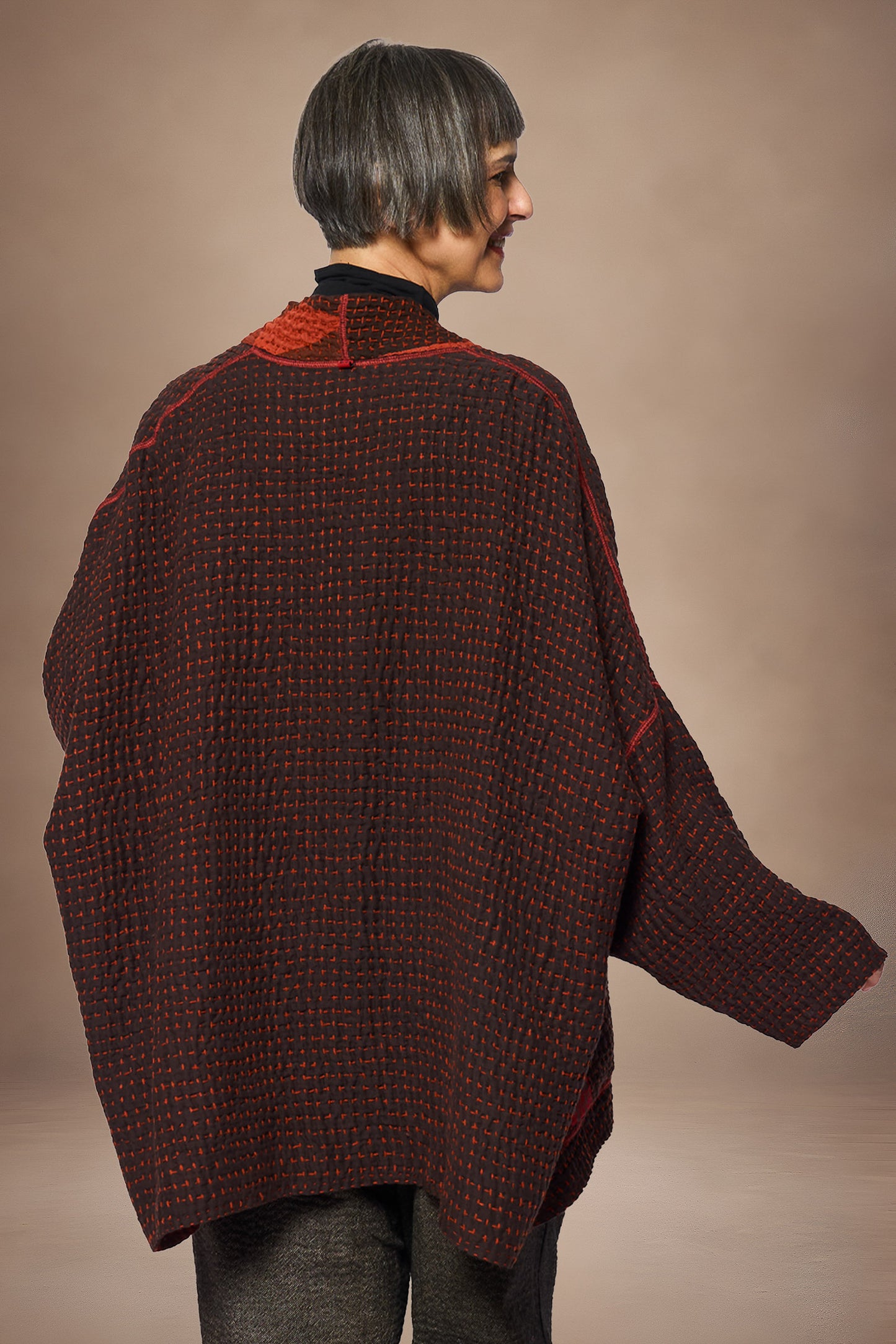 ABSTRACT WAFFLE KANTHA KIMONO WRAP SHORT - bw3358-org -