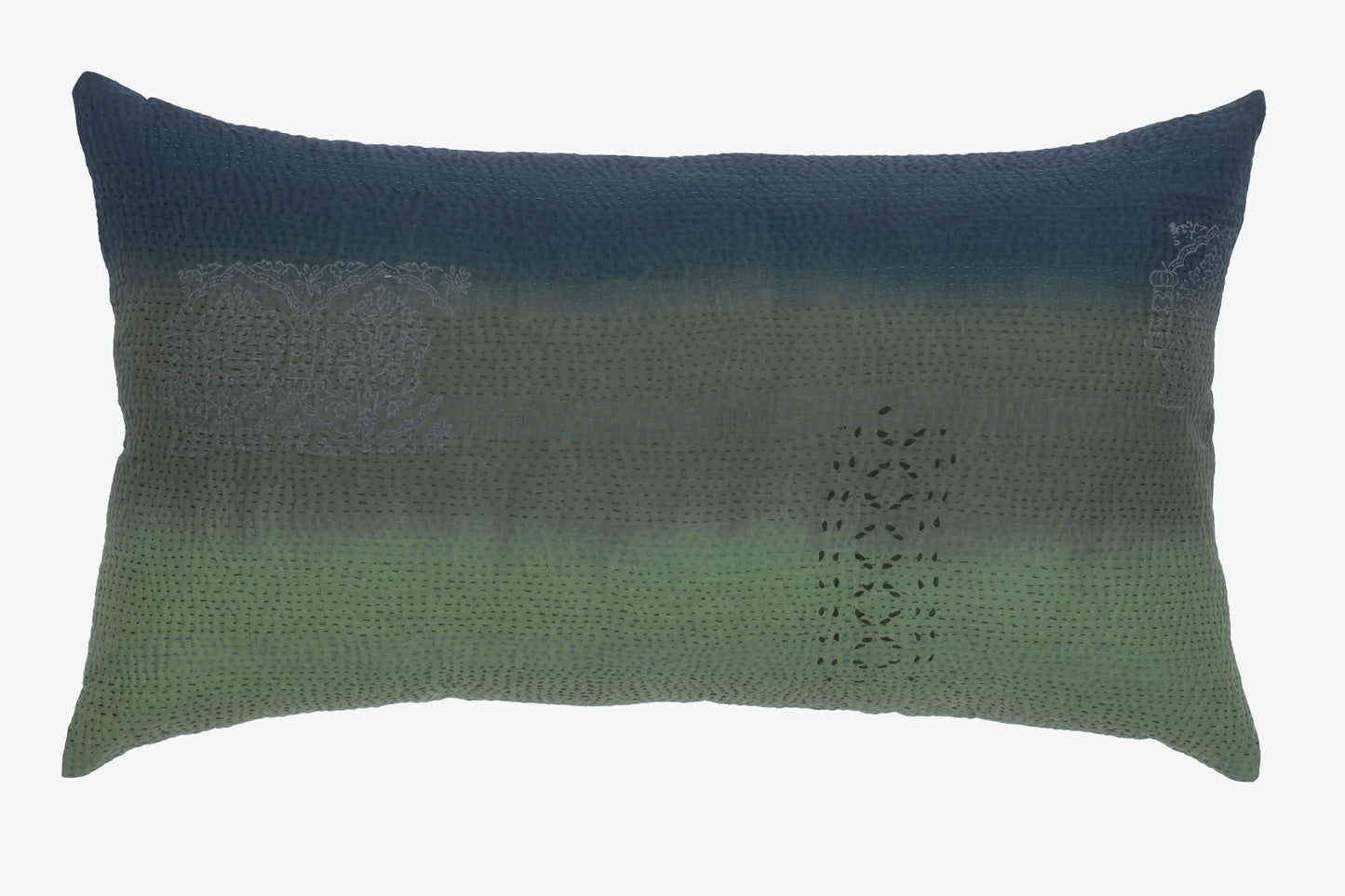 Cotton Ombre Handmade Vintage Kantha Pillow - Avocado