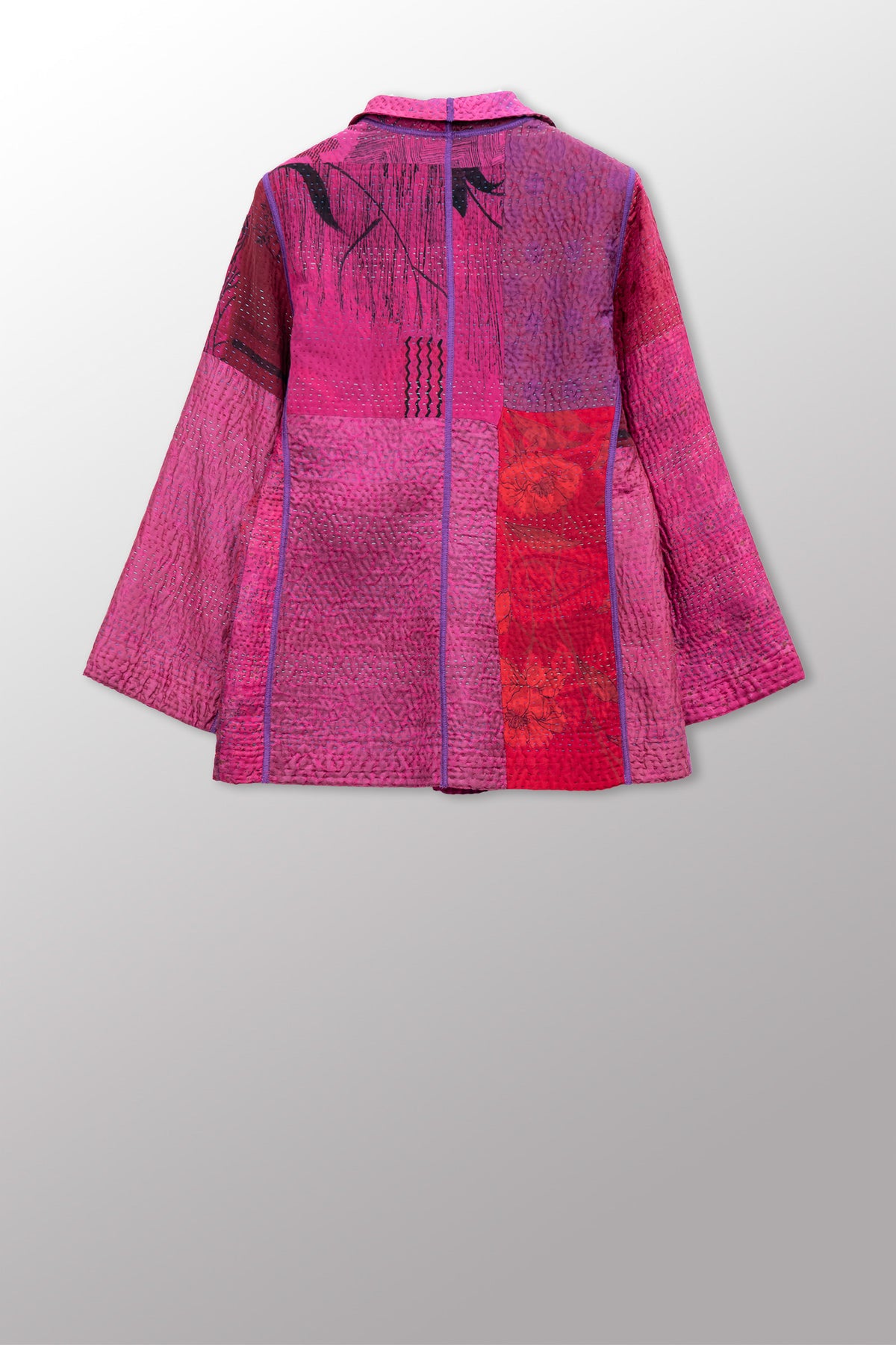 GEORGETTE JACQUARD VINTAGE SILK PATCH KANTHA SHORT JACKET - gj4007-pik -
