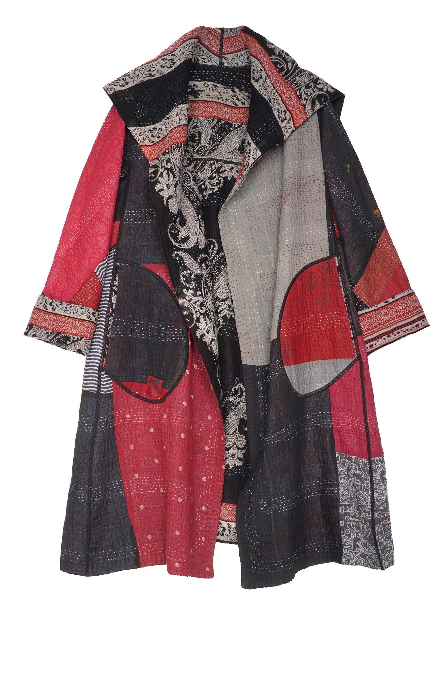 PAISLEY & PATCH KANTHA A-LINE COAT - py4309-blk -