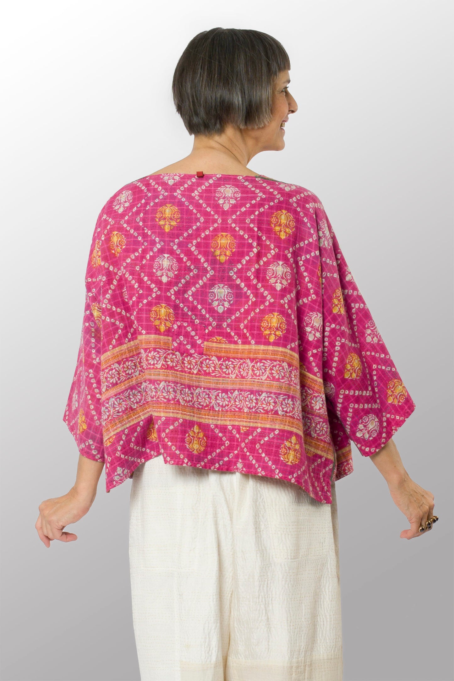 VINTAGE COTTON KANTHA 3/4 SLV. CROP TOP MIO - cv2538-0029a -