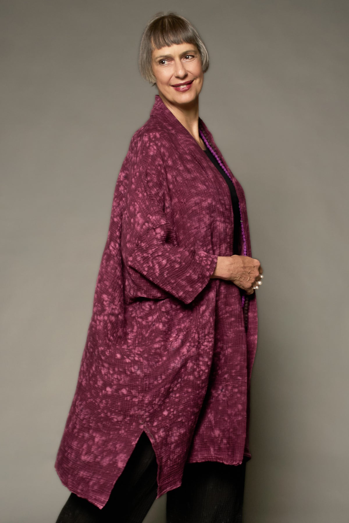 SAND SUN DYE RIPPLE KANTHA PONCHO TOPPER - rs2356-pik -