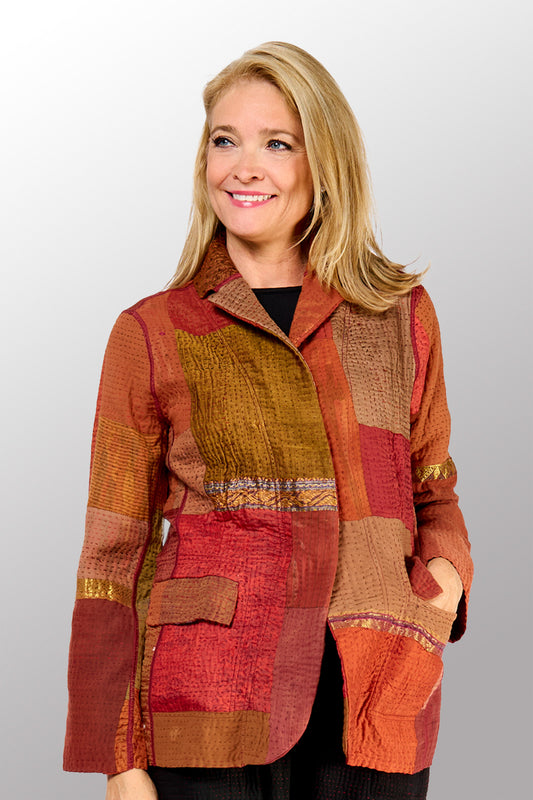 COTTON SILK SW PATCH KANTHA BASIC JACKET - ws4052-org -