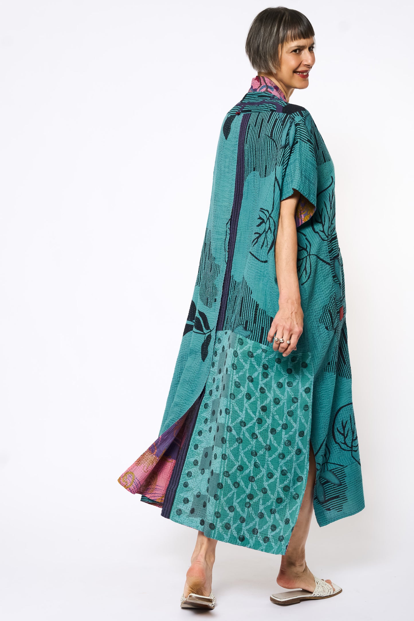 COTTON OVERDYE KANTHA PONCHO DRESS - ov2443-ctel001a -