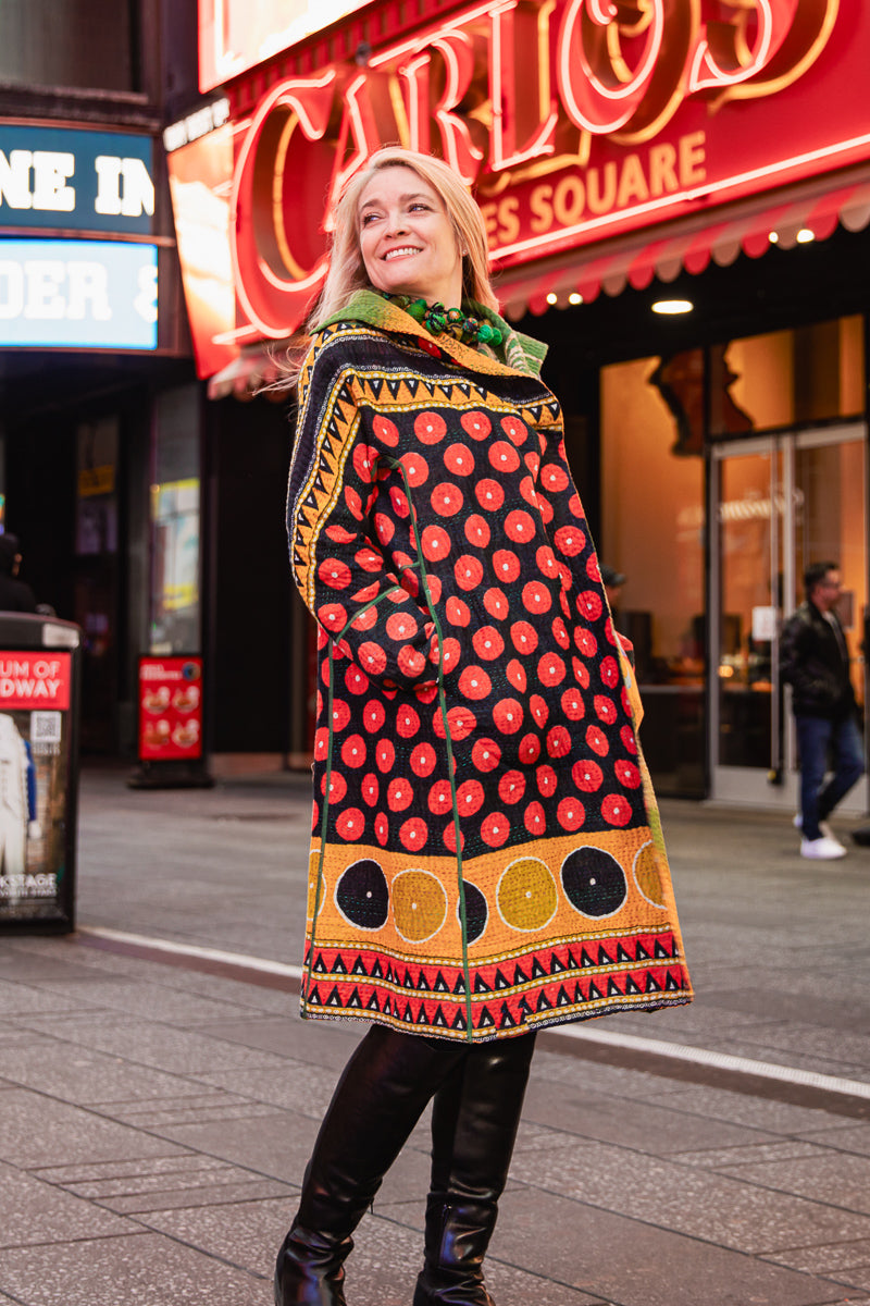 VINTAGE COTTON KANTHA A-LINE COAT - cv4309-0062a -