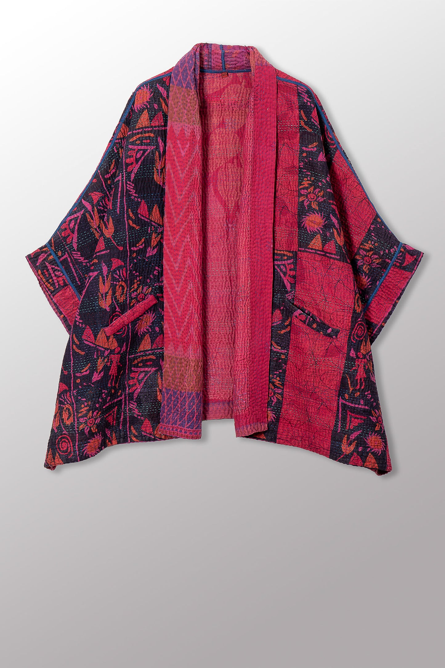 COTTON OVERDYE KANTHA DOUBLE COLLAR PONCHO - ov4323-cfus002a -