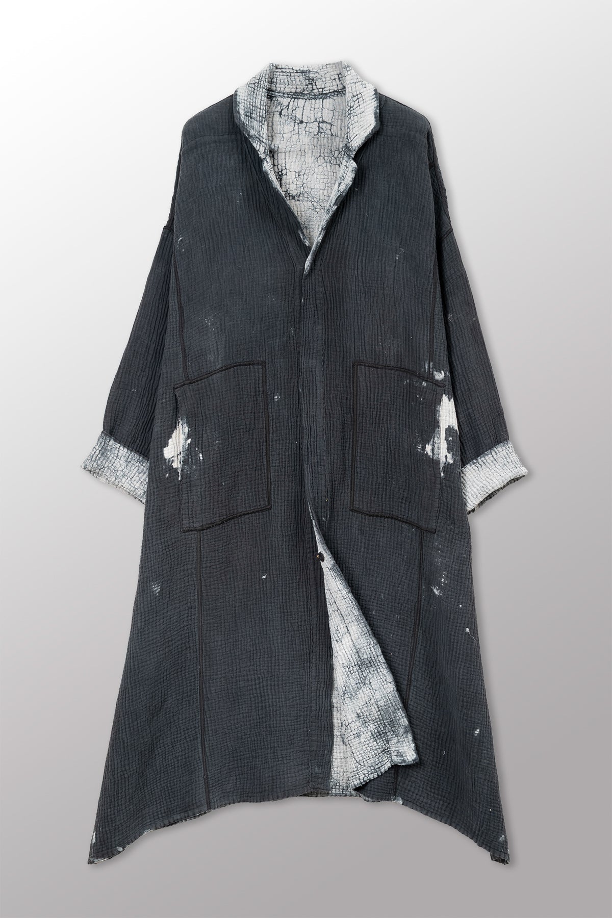 MUD DYE RIPPLE KANTHA NEW OVERSIZED COAT - yp4342-gry -