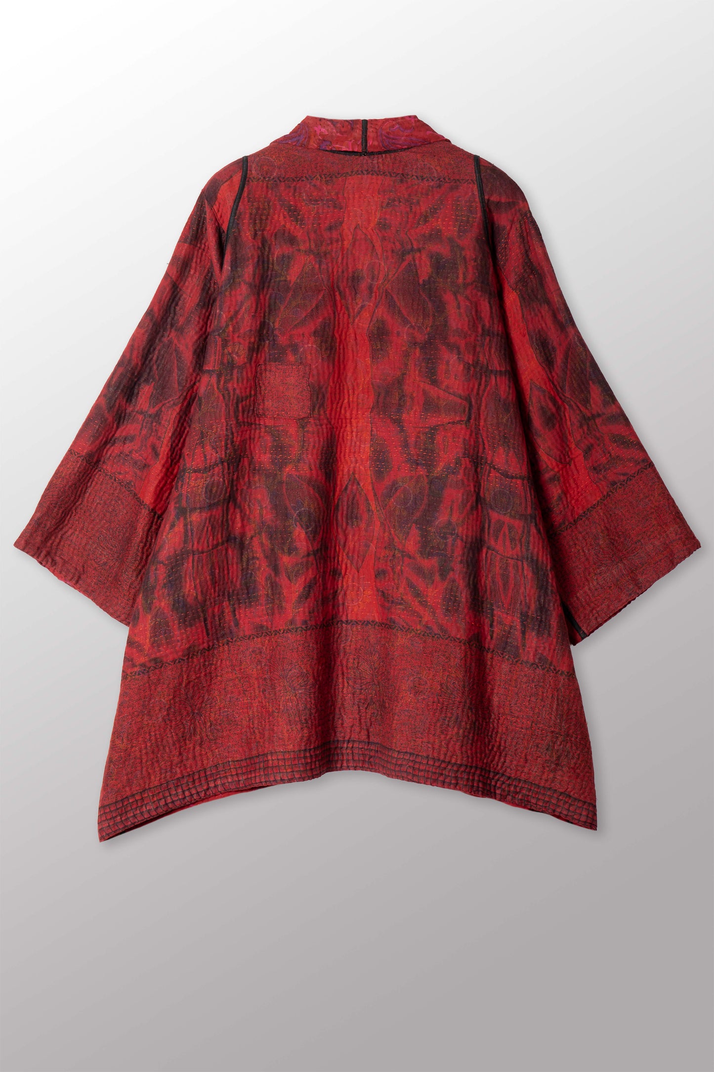 VINTAGE SILK GEORGETTE COTTON KANTHA A-LINE JACKET - gc4003-0001a -