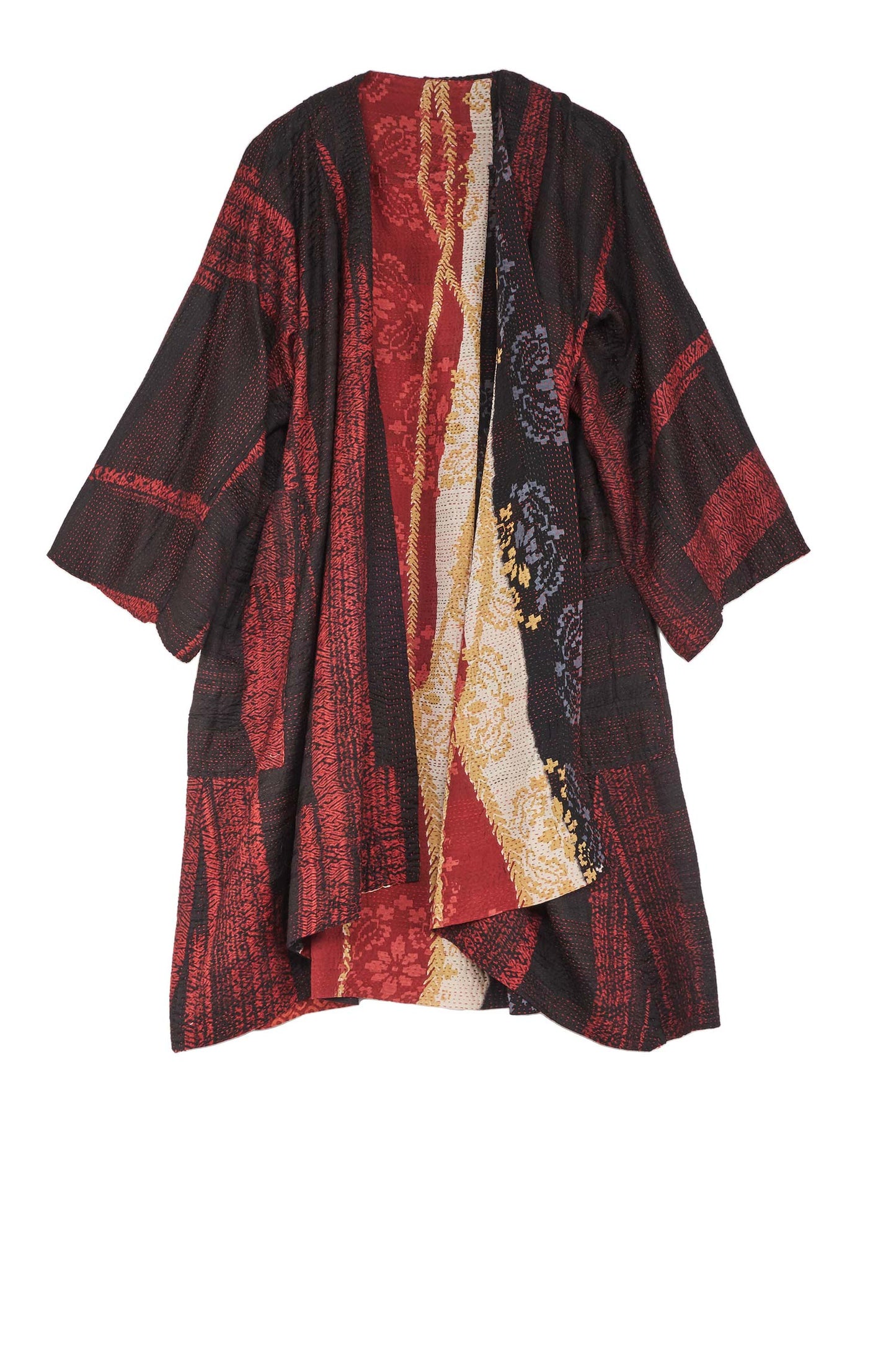 KIMONO PRINT KANTHA KIMONO DUSTER - kp2317-red -