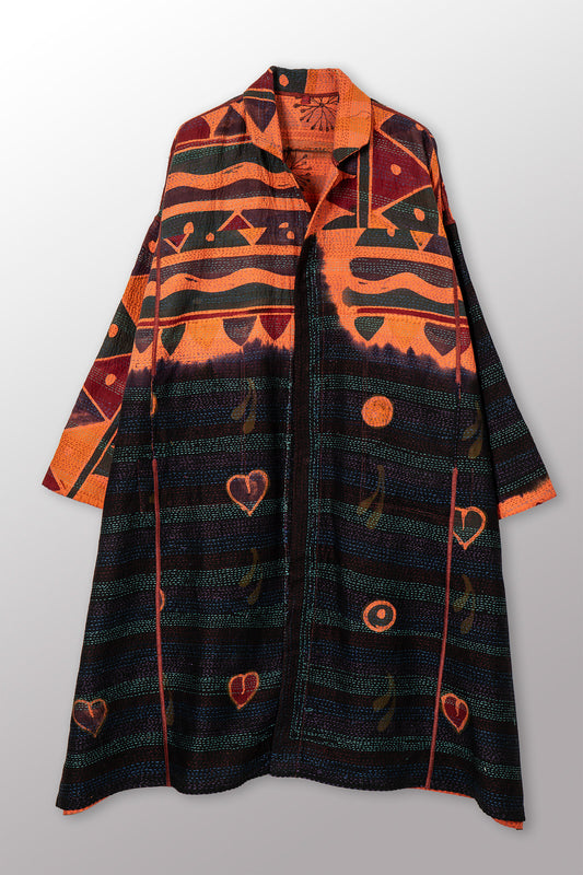 VINTAGE COTTON & NEW VOILE KANTHA NEW OVERSIZED COAT - cn2342-0005a -