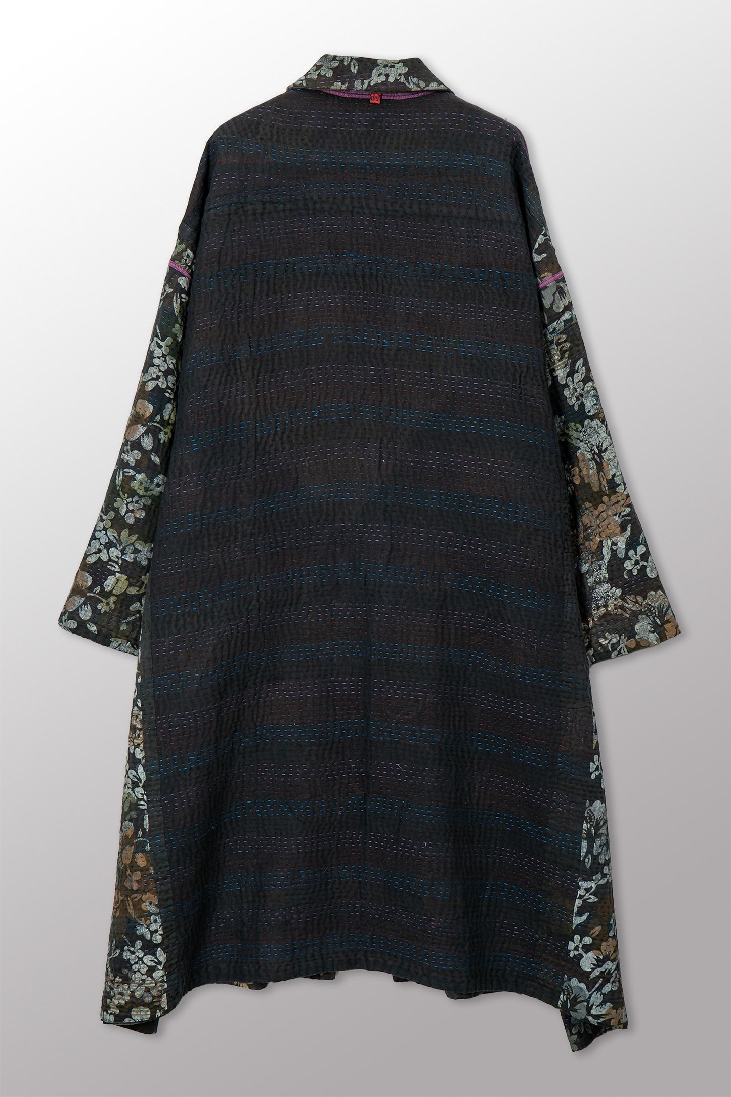 VINTAGE COTTON GREY CLAMP TIE DYE KANTHA  NEW OVERSIZED COAT - su4342-0001a -