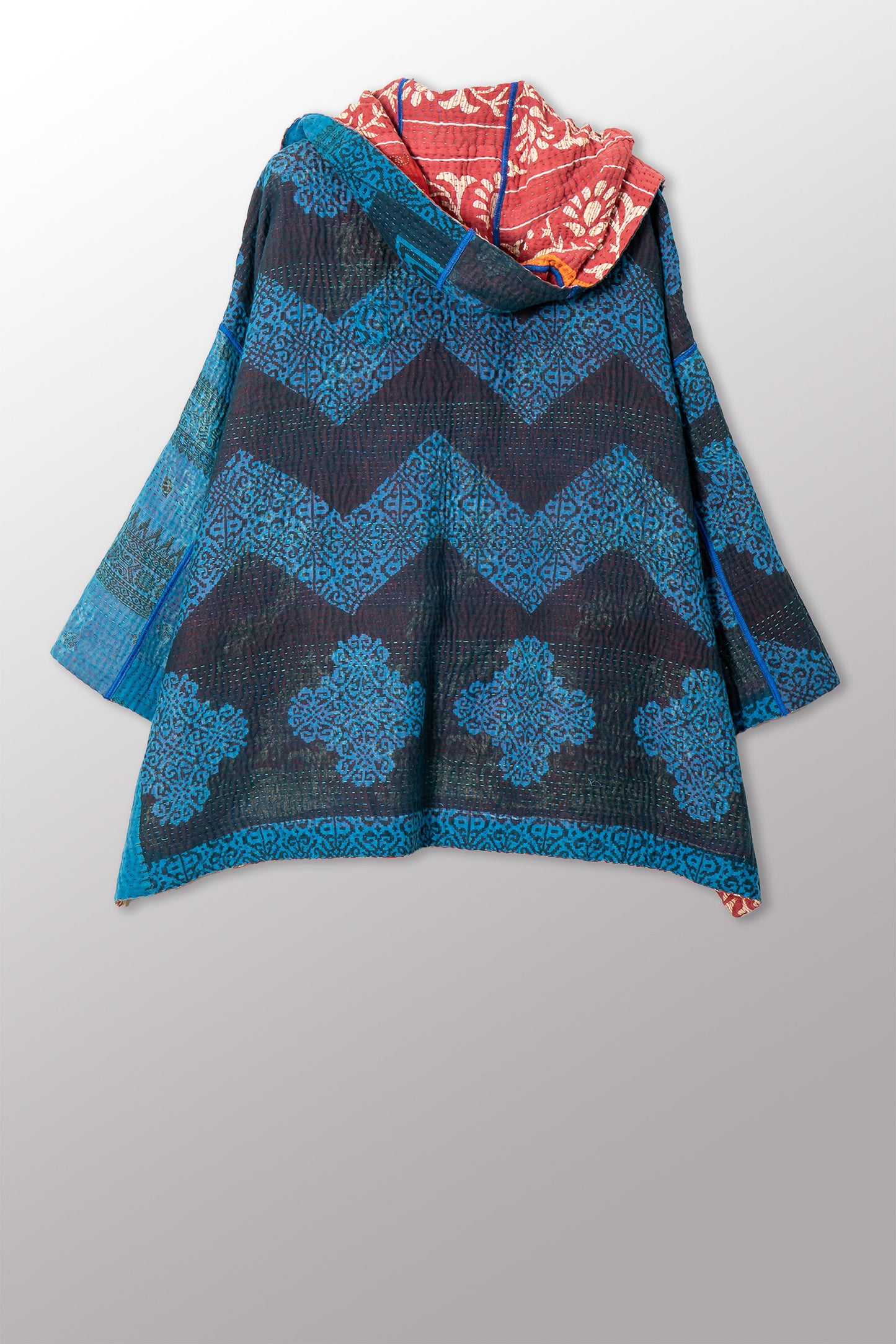 VINTAGE COTTON KANTHA HOODIE PONCHO - cv4064-0038a -