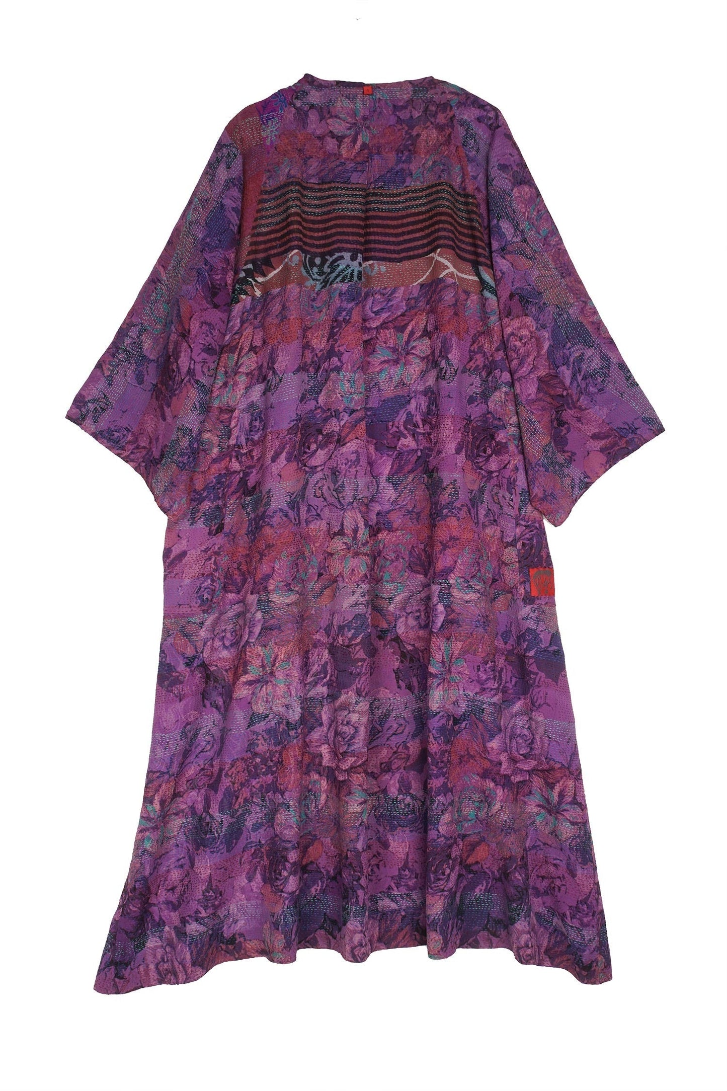 GEORGETTE VINTAGE SILK PATCH KANTHA KIMONO MAXI - gs2318-prp -