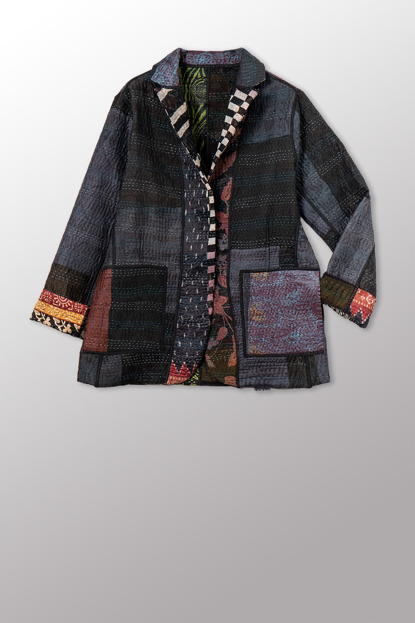 JACQUARD SILK KANTHA BASIC JACKET - js4052-cbkg001m -