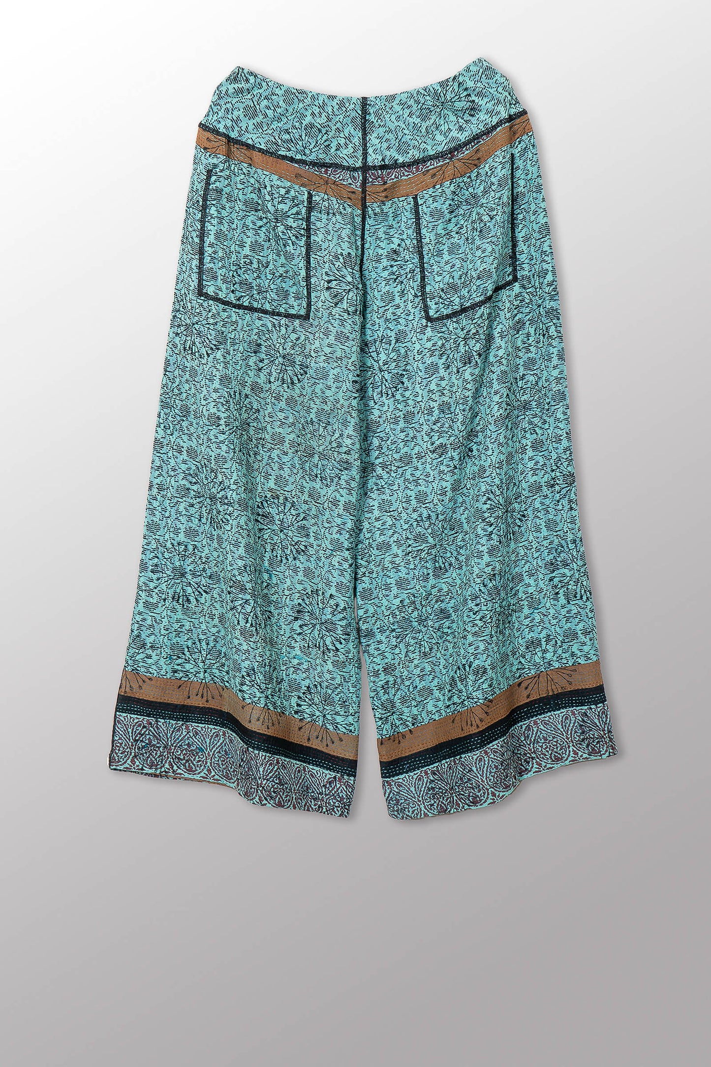 VINTAGE COTTON & NEW VOILE KANTHA MID RISE WIDE LEG PANTS - cn2665-0001m -