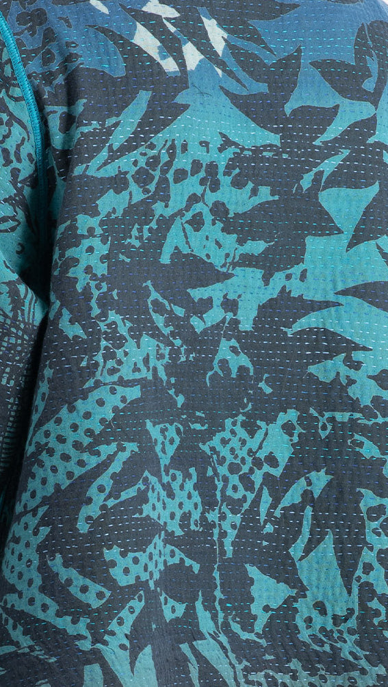 MONOTONE TWILIGHT PRINT KANTHA CIRCULAR LONG JKT - tp4009-blu -
