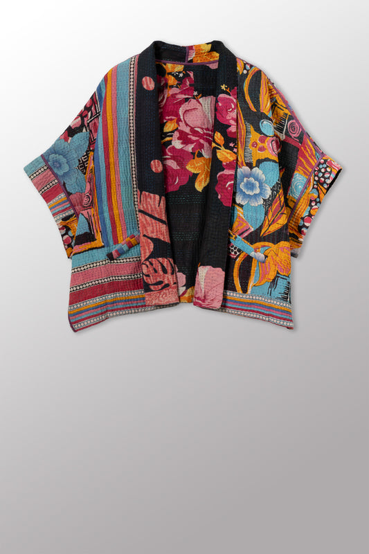 VINTAGE COTTON KANTHA MINI PONCHO - cv4060-0067a -