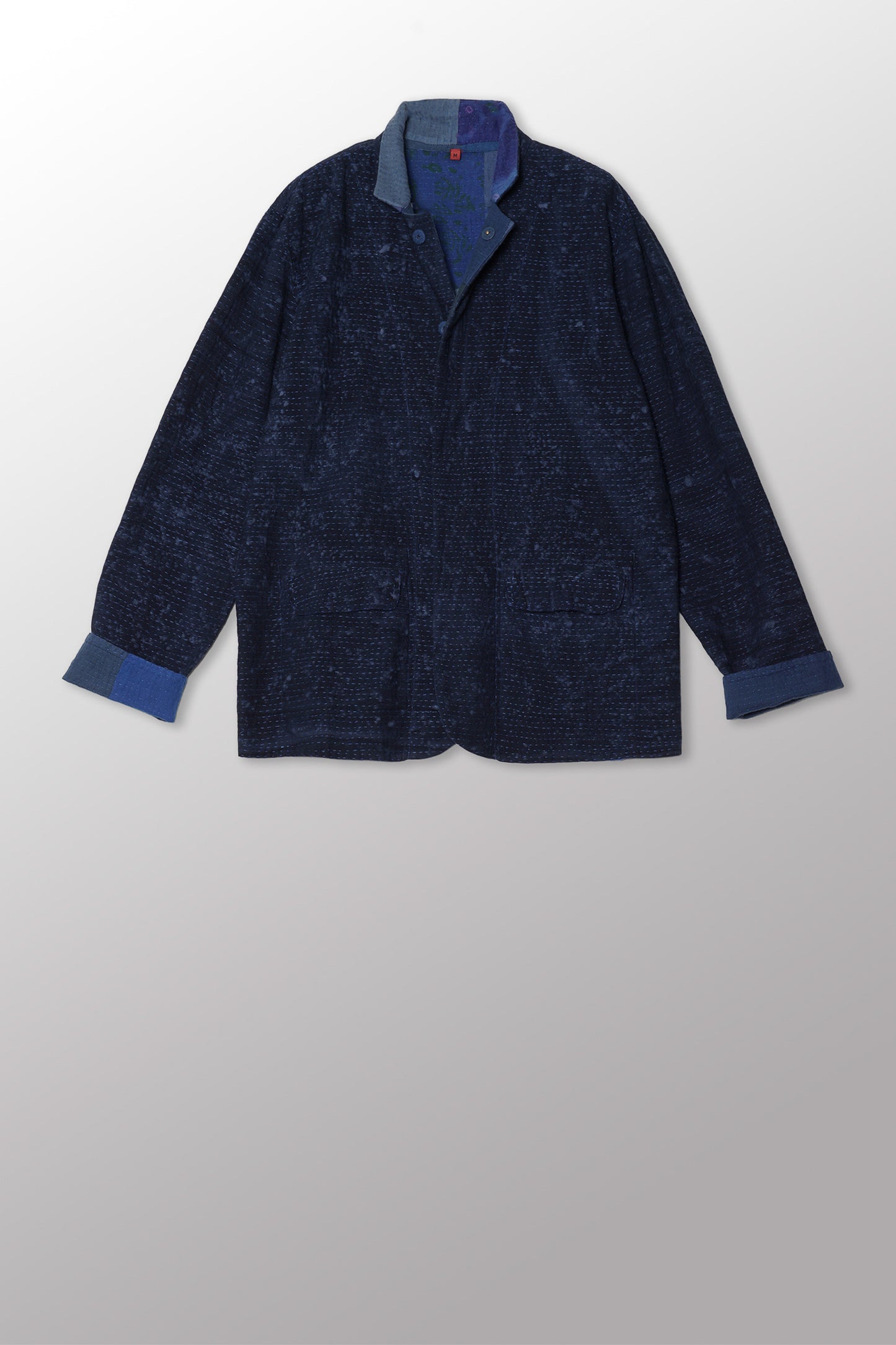 DUCK SUN DYE WITH PATCH KANTHA SIMPLE MEN'S JACKET - us2072-nvy -