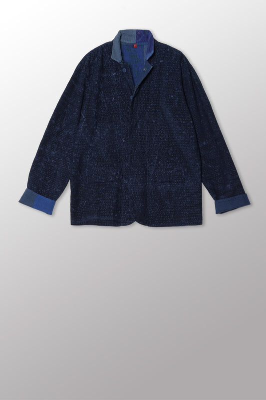 DUCK SUN DYE WITH PATCH KANTHA SIMPLE MEN'S JACKET - us2072-nvy -