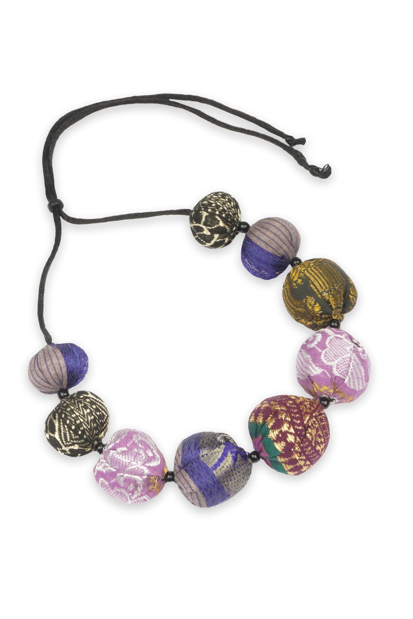 SILK BROCADE KANTHA NUTS SHORT NECKLACE - sb2700-mlt -