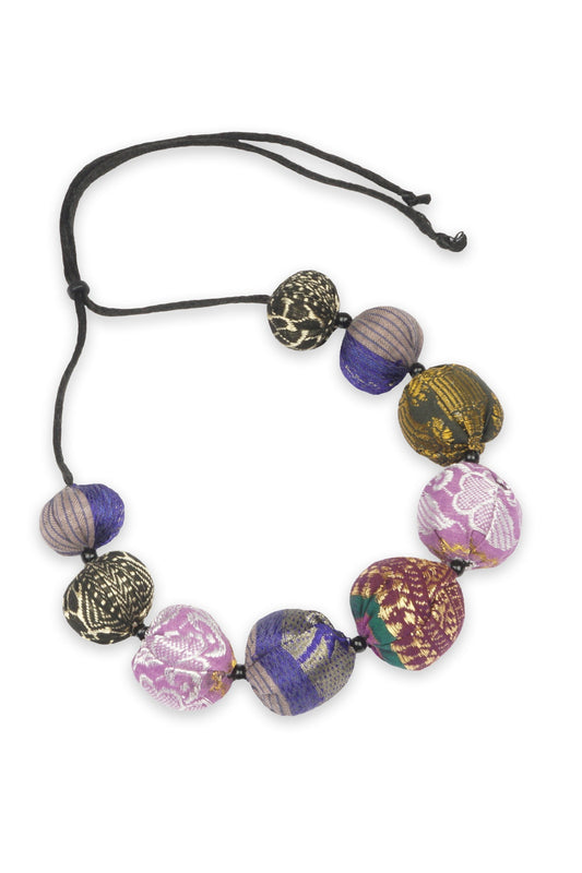 SILK BROCADE KANTHA NUTS SHORT NECKLACE - sb2700-mlt -
