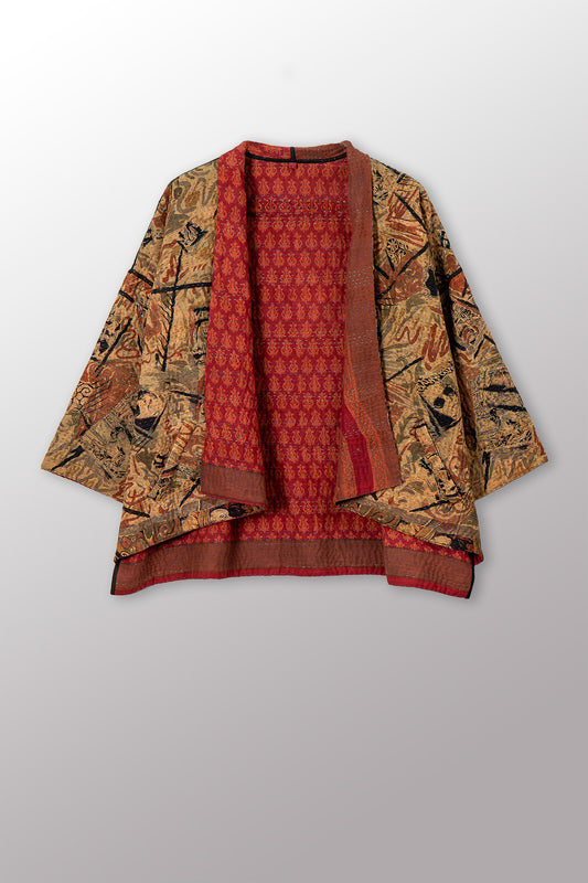 VINTAGE SILK GEORGETTE COTTON KANTHA MINI KIMONO JACKET - gc4055-0002a -