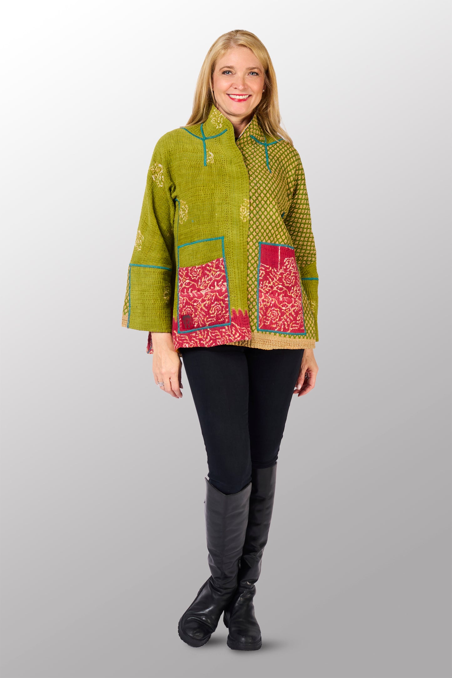 VINTAGE COTTON KANTHA FLARE SHORT JKT - cv4011-0130s -