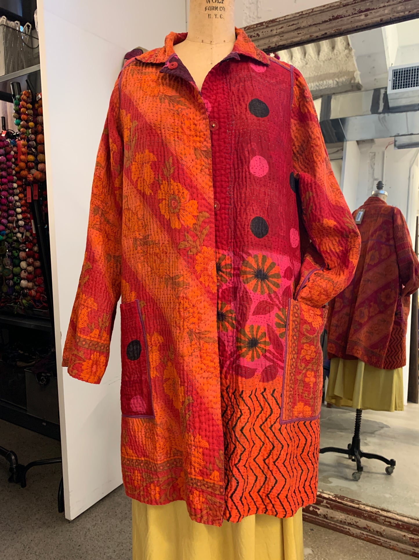 COTTON OVERDYE KANTHA A-LINE DUSTER - ov4311-cpik001a -