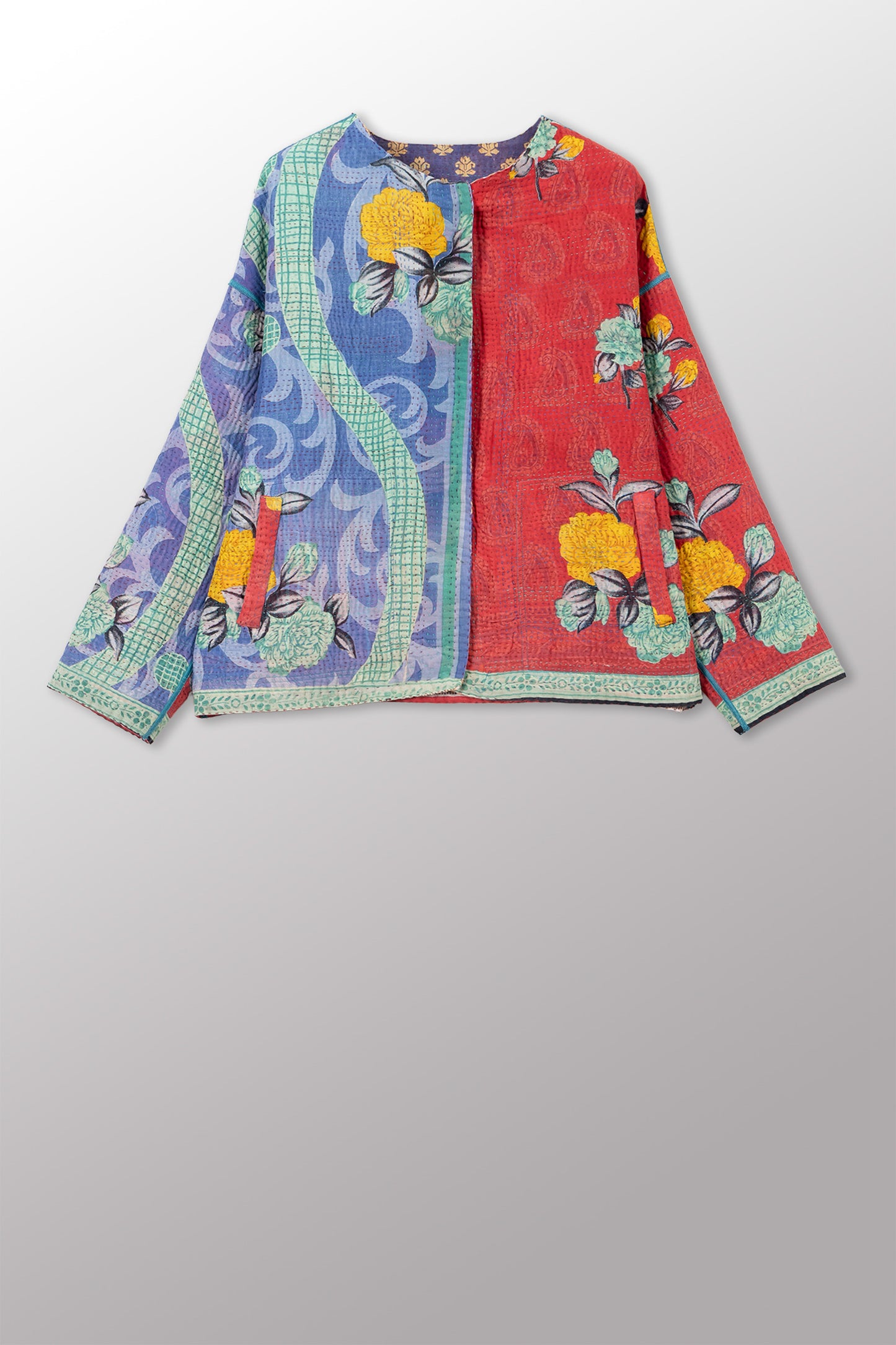 VINTAGE COTTON KANTHA CREW NECK SHORT JKT - cv4053-0074a -
