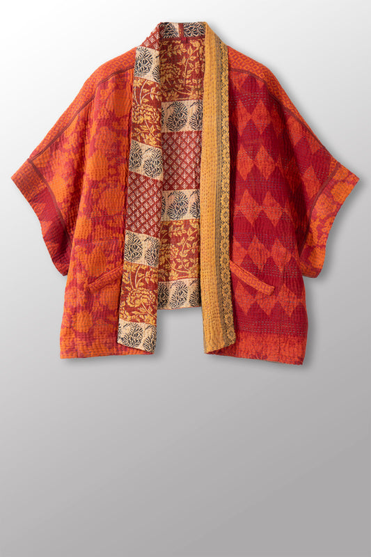 COTTON OVERDYE KANTHA MINI PONCHO - ov4060-corg005a -