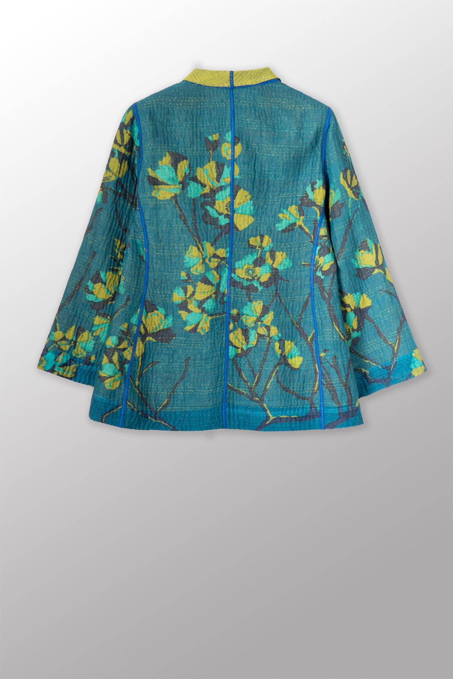 BLOOMING FLOWERS KANTHA SHORT JACKET - bf4007-blu -