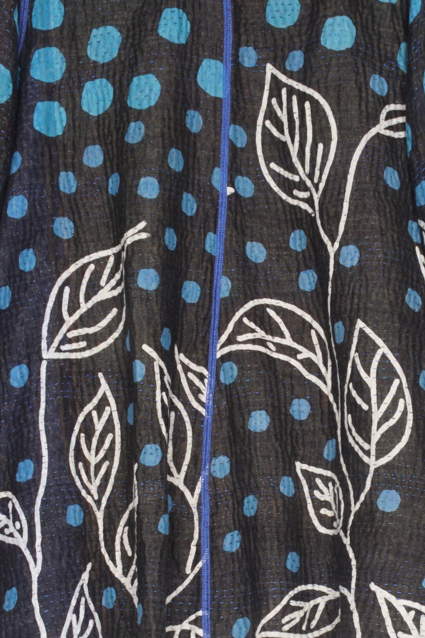 POLKA DOTS & LEAVES KANTHA TUCKED COLLAR JKT - dl4047-blu -
