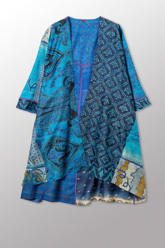 VINTAGE SILK KANTHA WRAP FLARE COAT - sv2330-0007a -