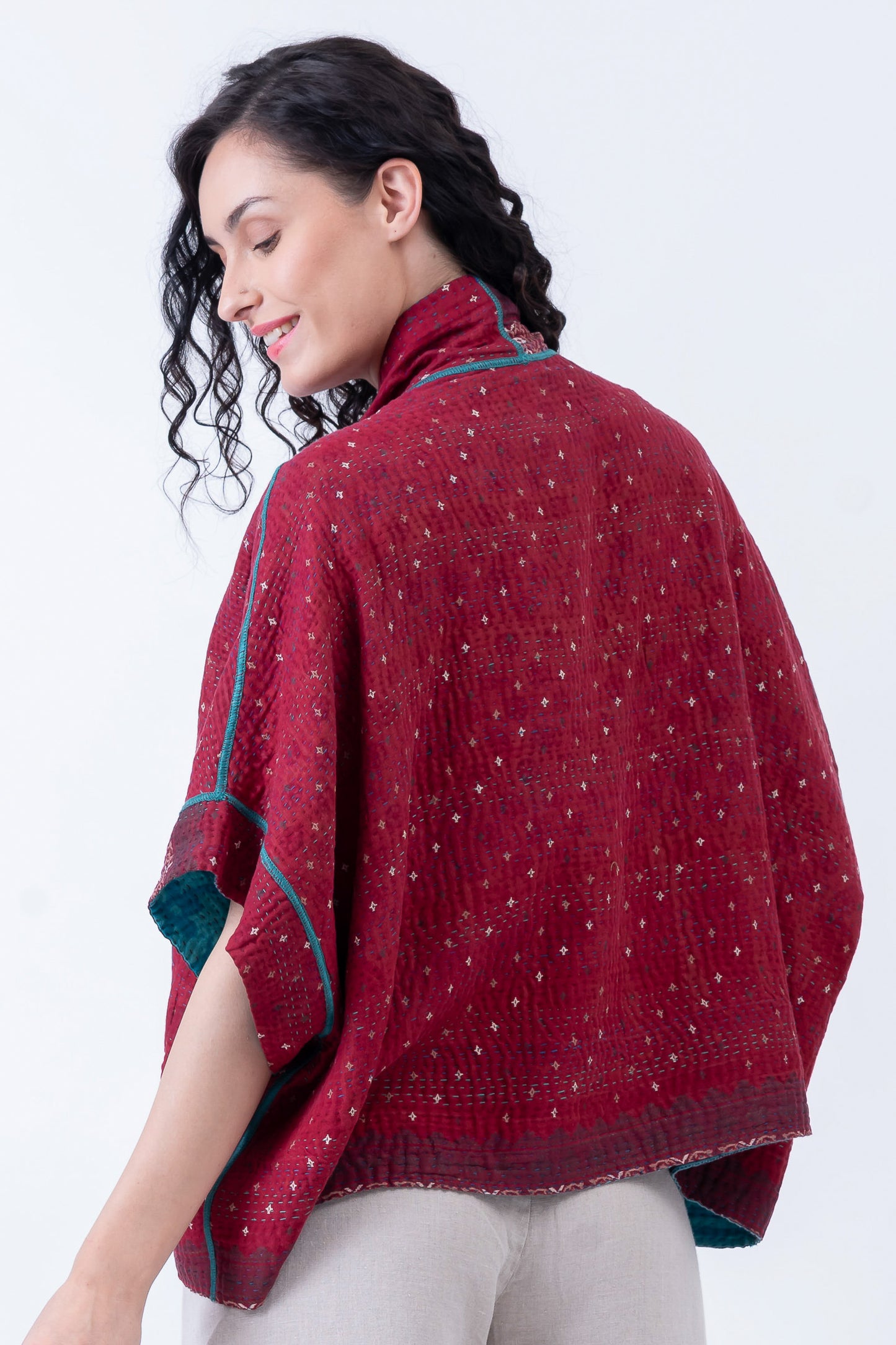 COTTON OVERDYE KANTHA MINI PONCHO - ov4060-ctuq001a -