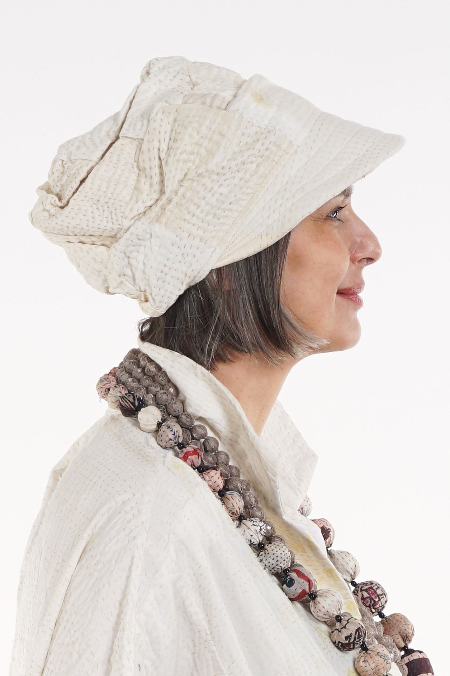 JAIPUR WHITE KANTHA HALF BRIM HAT - jw4881-ivy -