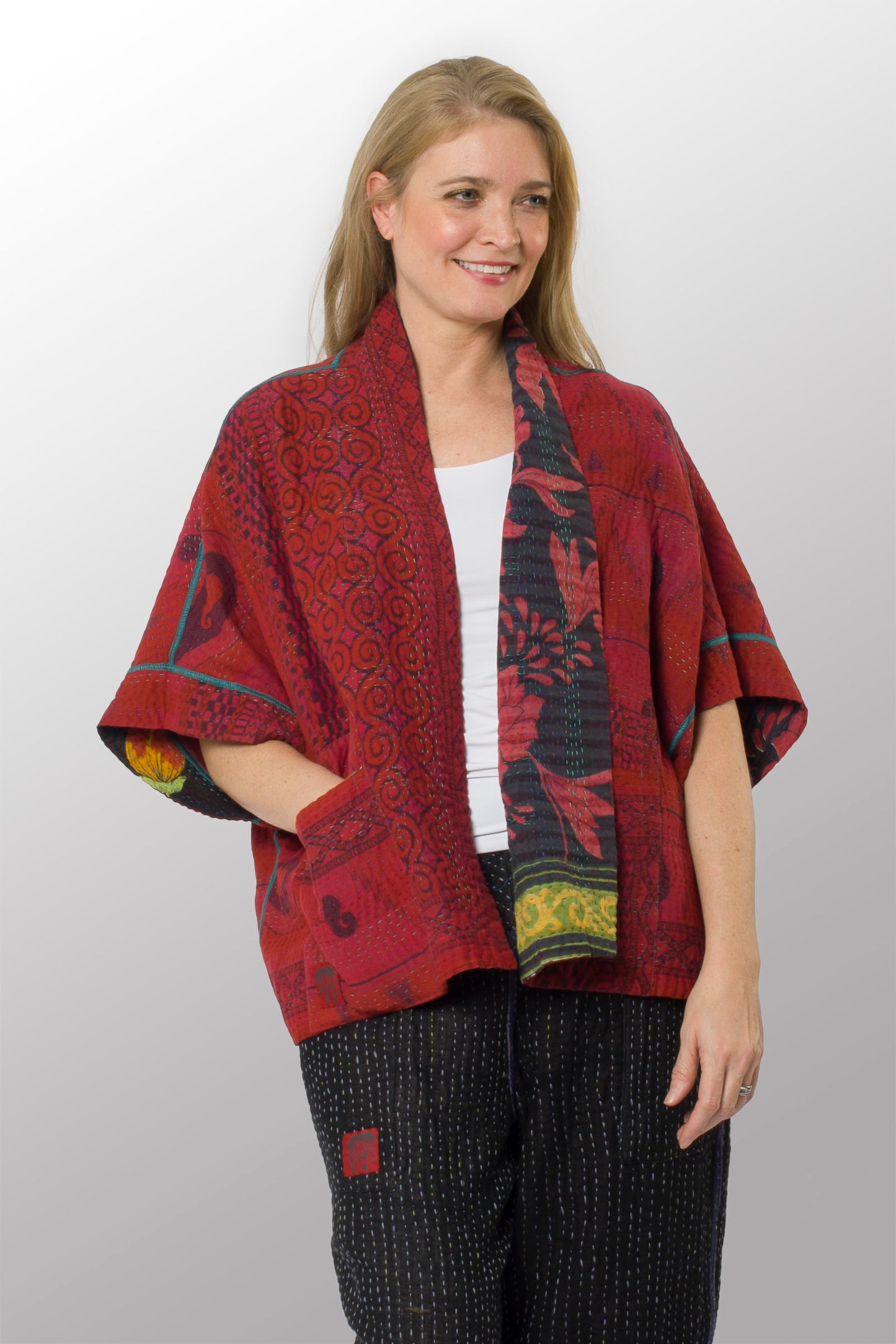 VINTAGE COTTON KANTHA MINI PONCHO - cv4060-0054a -