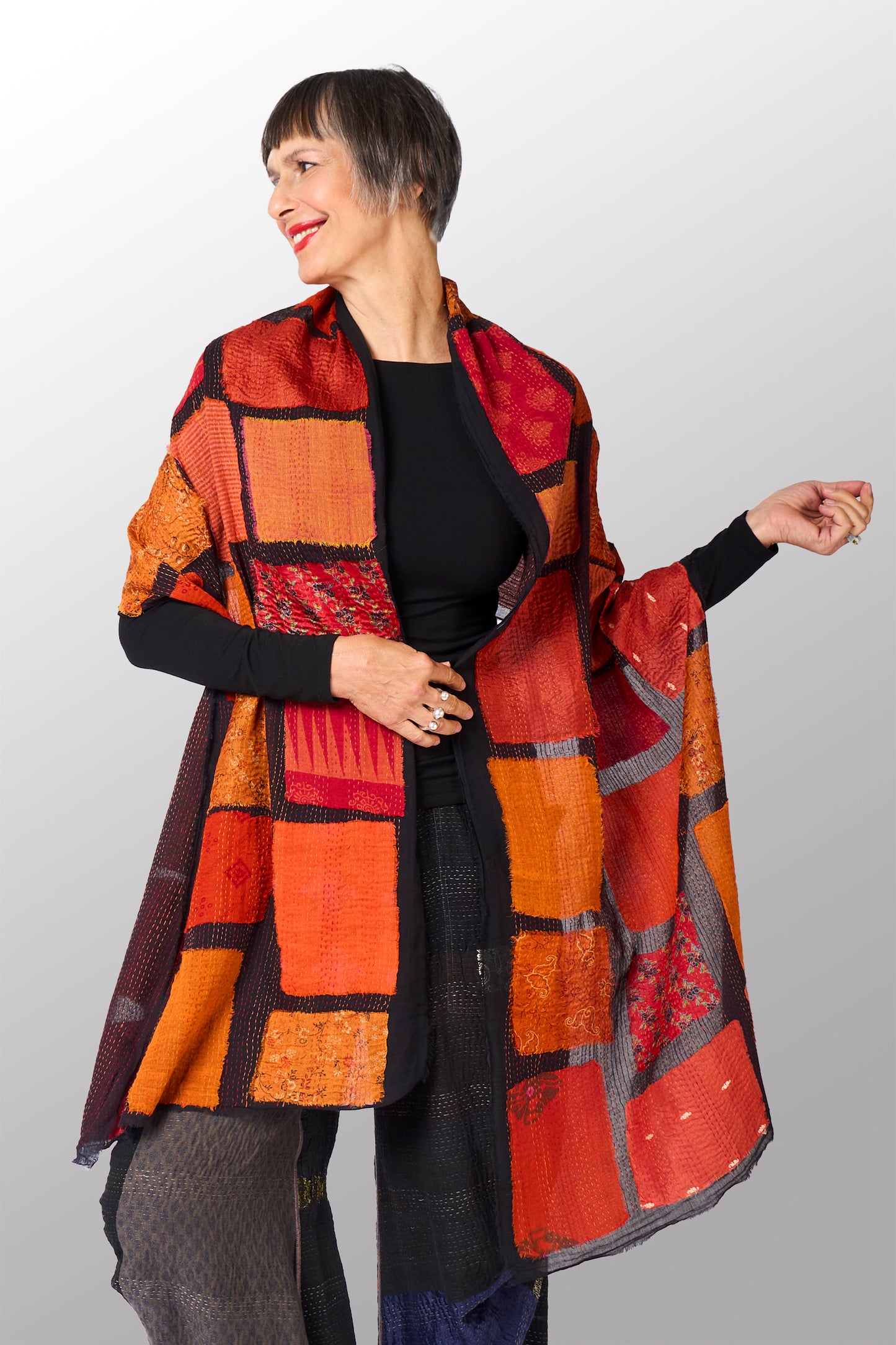 TONAL TILE PATCH KANTHA SCARF STANDARD - tt2801-org -