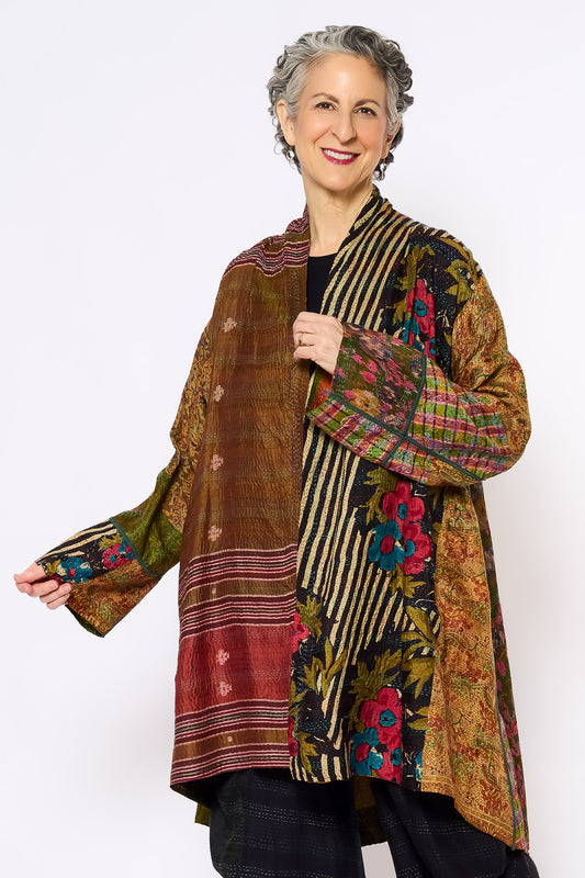 VINTAGE SILK KANTHA KIMONO LONG JKT - sv2005-0082a -