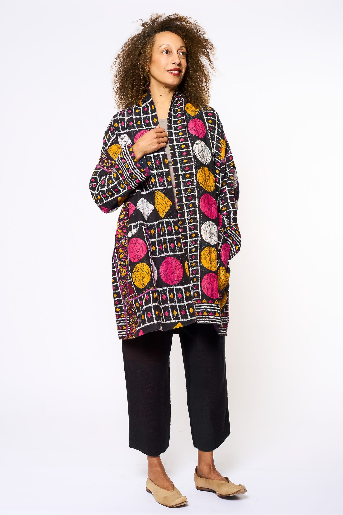 VINTAGE COTTON KANTHA HAORI JACKET - cv2068-0004a -