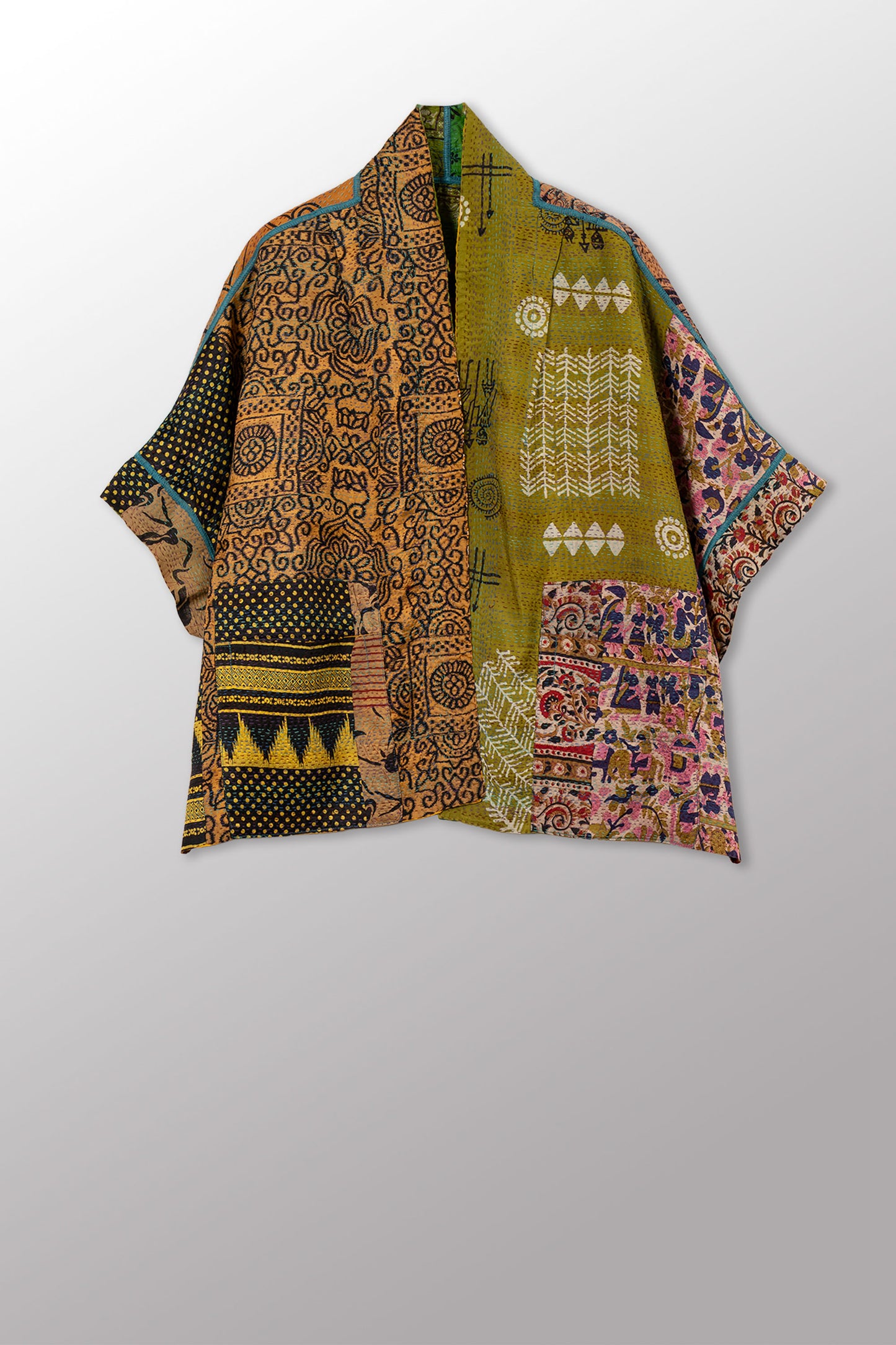 VINTAGE SILK KANTHA MINI PONCHO - sv2060-0016a -