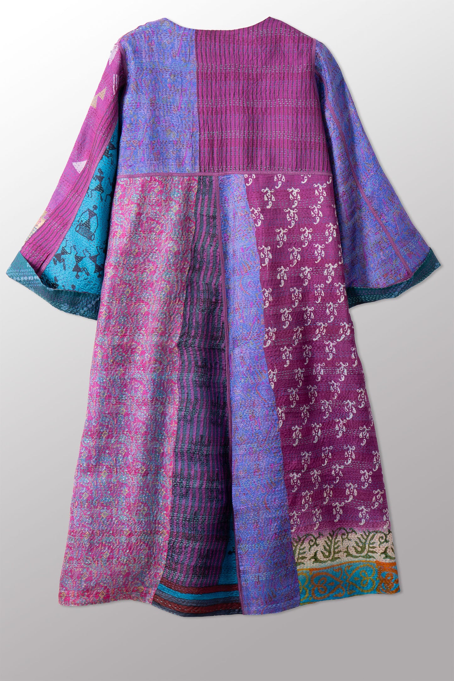 VINTAGE SILK KANTHA WRAP FLARE COAT - sv2330-0006a -