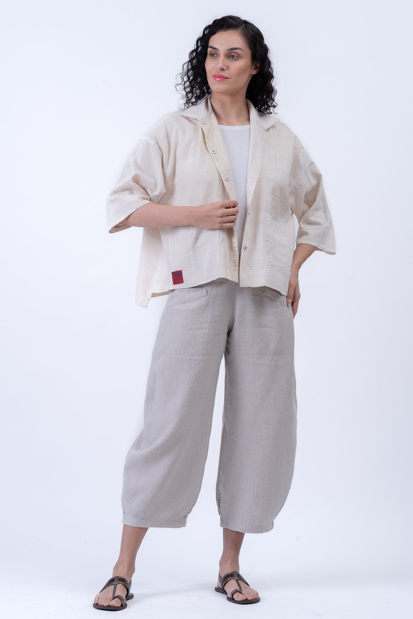 JAIPUR WHITE KANTHACROPPED TENT SHIRT - jw2596-ivy -