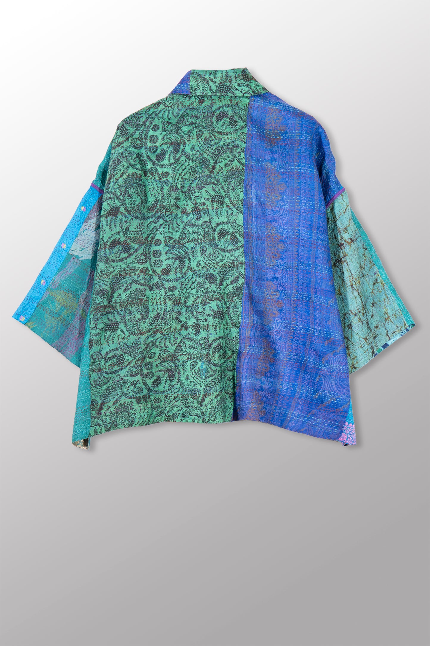 VINTAGE SILK KANTHA CROPPED TENT SHIRT - sv2596-0001a -