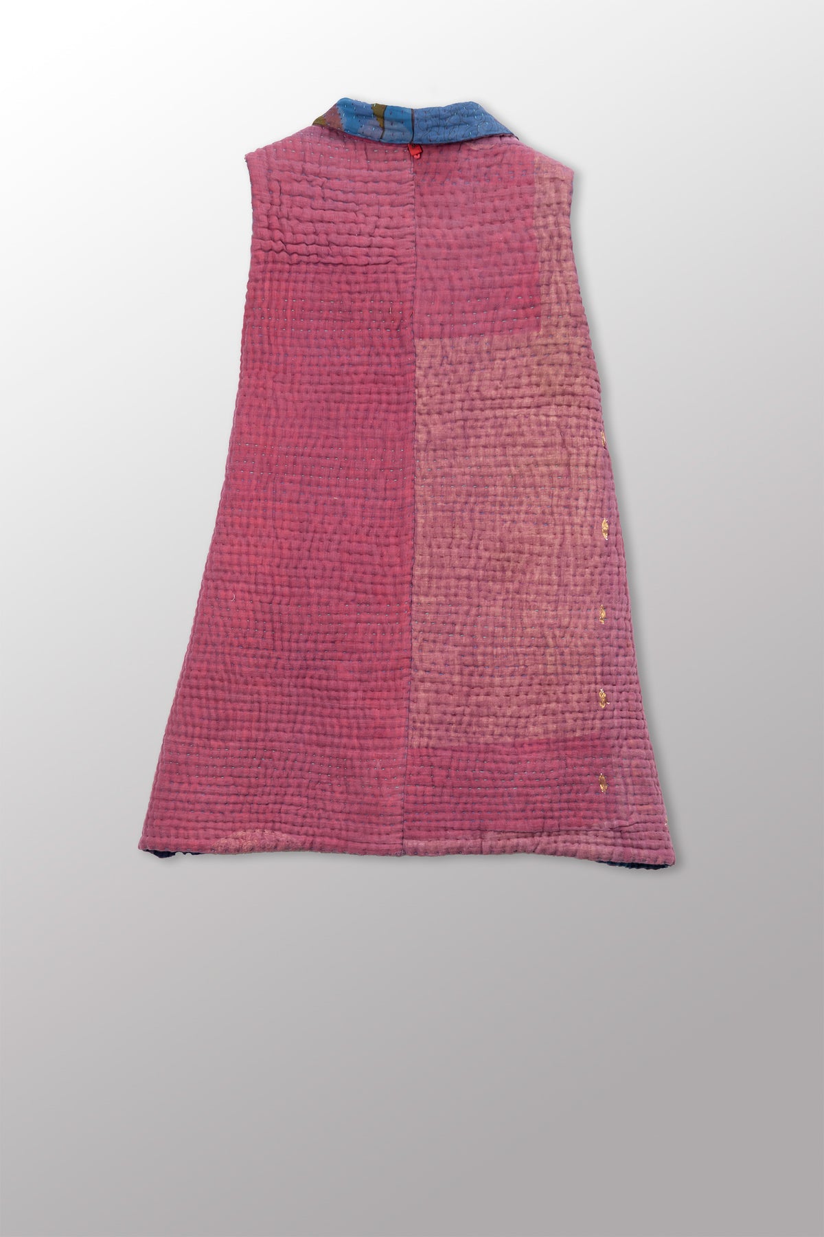 QUILTED OVERDYE COTTON KANTHA KIMONO VEST SHORT - oq5248-cblu002m -