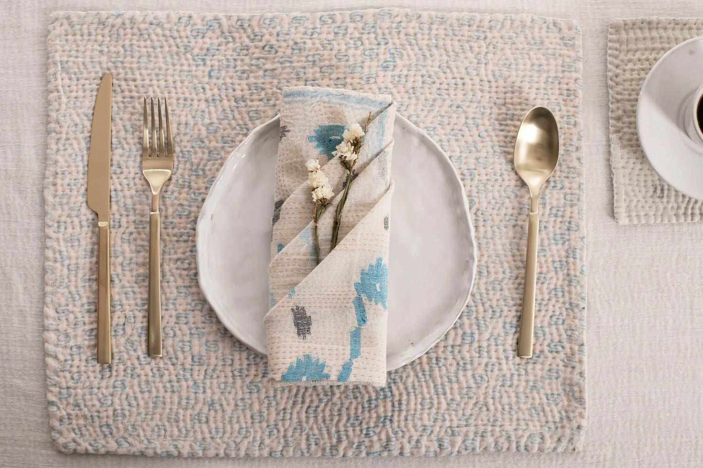 Mosaic Fray Handmade Vintage Kantha Placemat -Cauliflower (Set of 2)