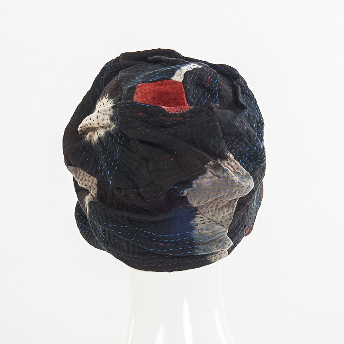 PATCH & CIRCLE PRINT KANTHA HALF BRIM HAT - pc2881-blk -