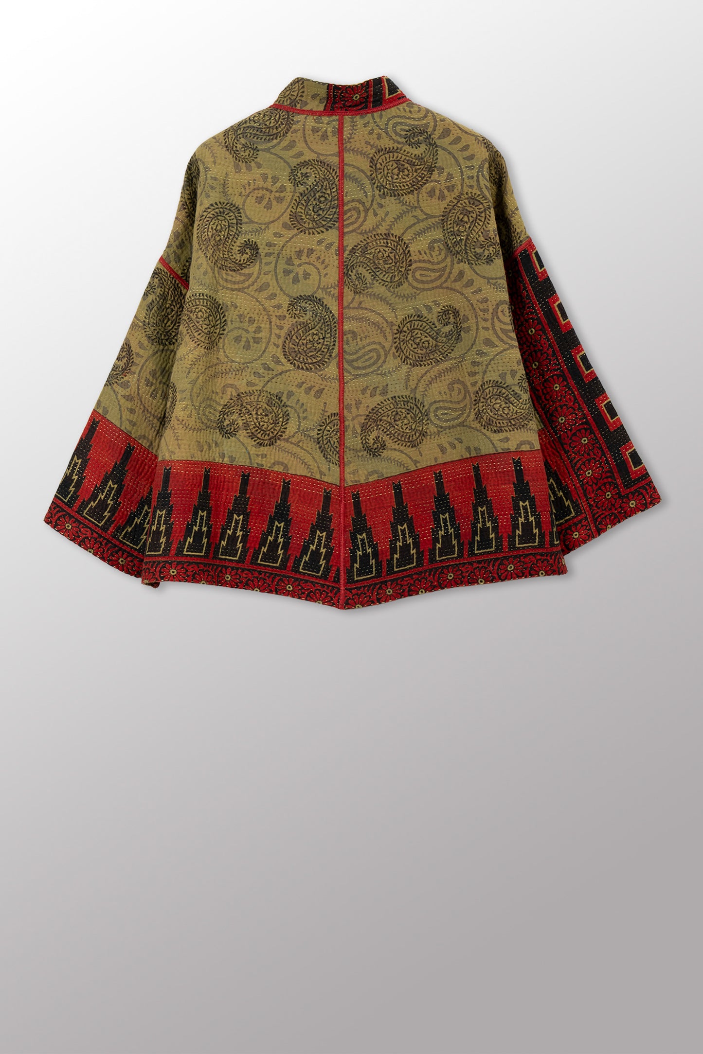 COTTON OVERDYE KANTHA STAND COLLAR CROPPED JKT - ov4034-cgrn001a -